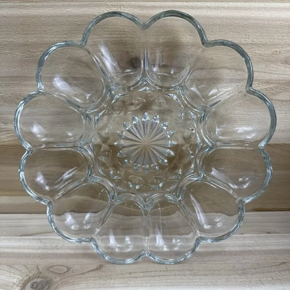Vintage Decoraive Tray Made Of Thick, Clear Glass for 12 Eggs